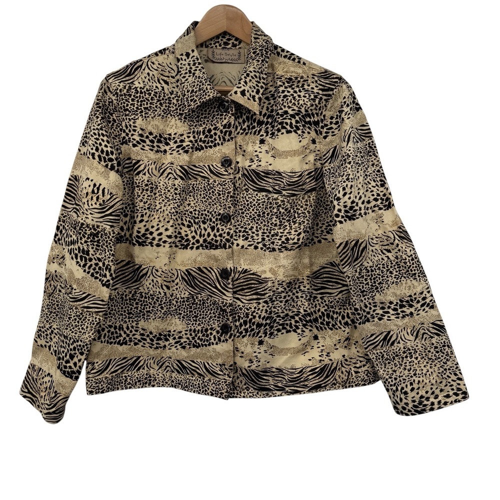 Life Style Women's XL Animal Print Jacket Leopard Zebra Safari 100% Cotton